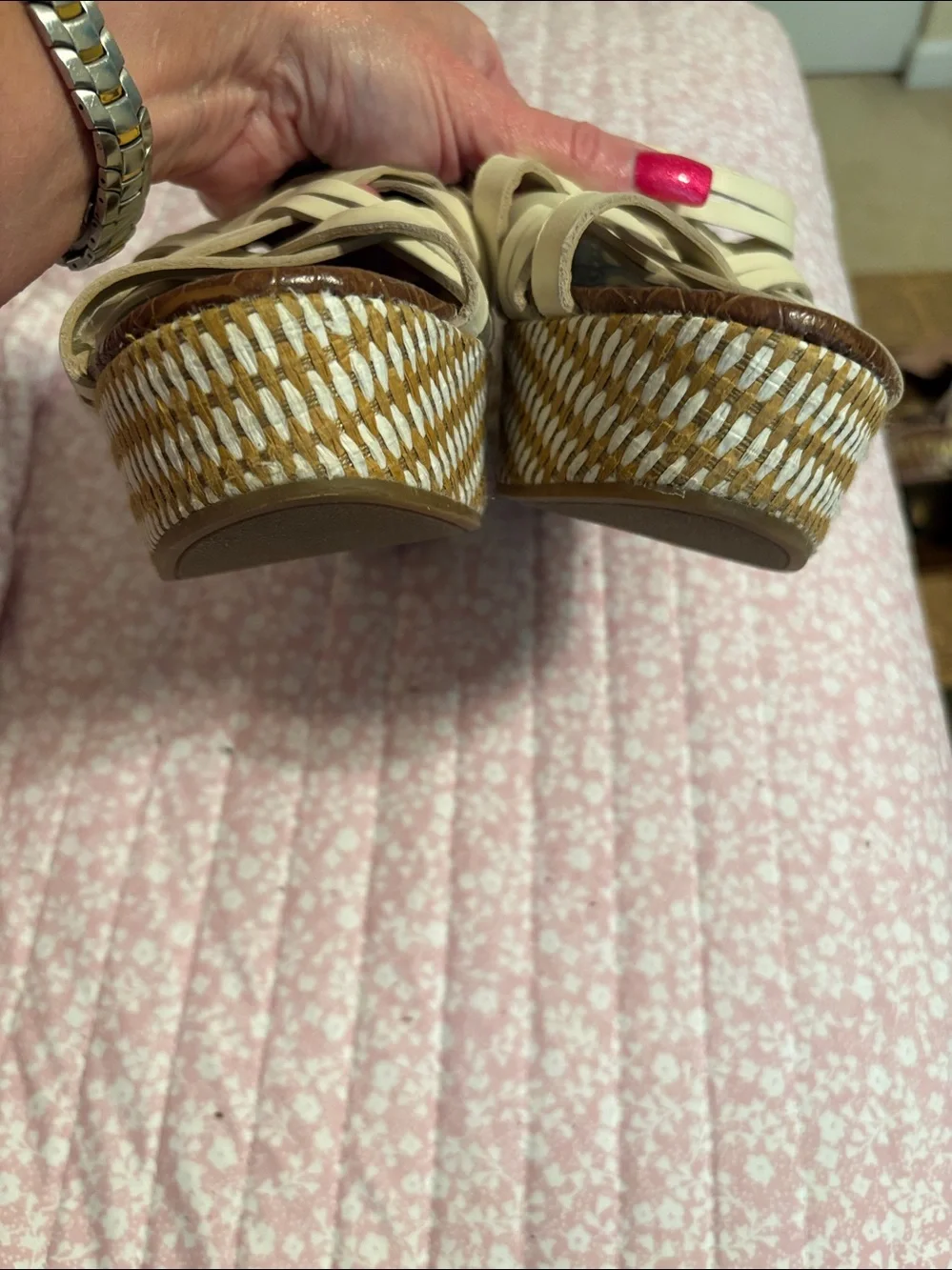 Sam Edelman Cream Woven Slide Wedges